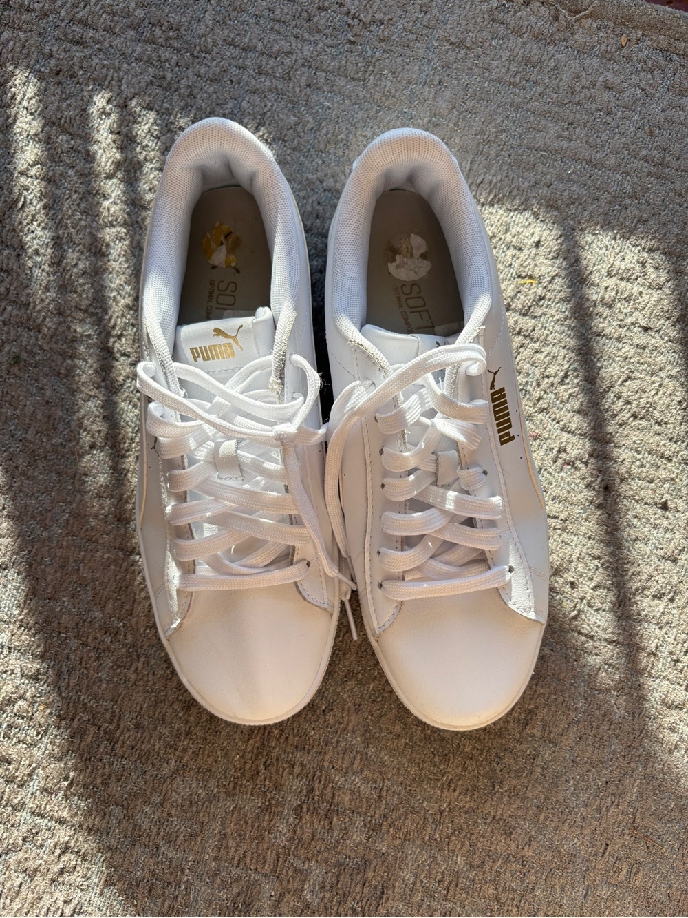 PUMA White Sneakers with Gold Logo